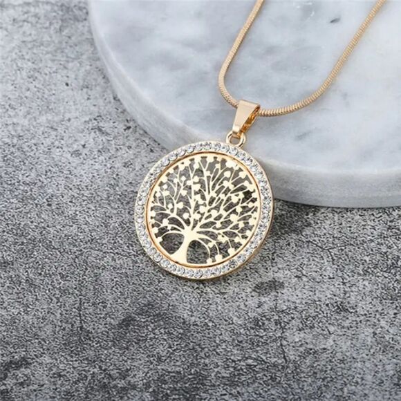 🔅🆕🔅Elegant 18k, S925 Plated Tree of Life Round Rhinestone Pendant Necklace🔅 - Picture 6 of 14